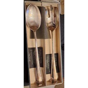 Gerity Silver Plate Serving Spoon & Salad Fork Set with Silver Felt Covers & Box